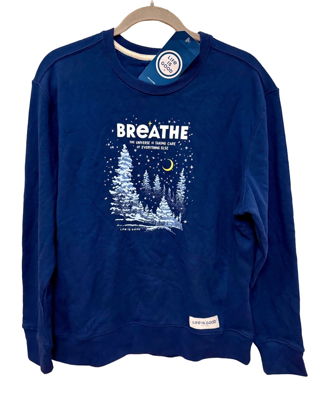 Life Is Good Women’s Navy 'BREATHE' Graphic Crewneck Sweatshirt